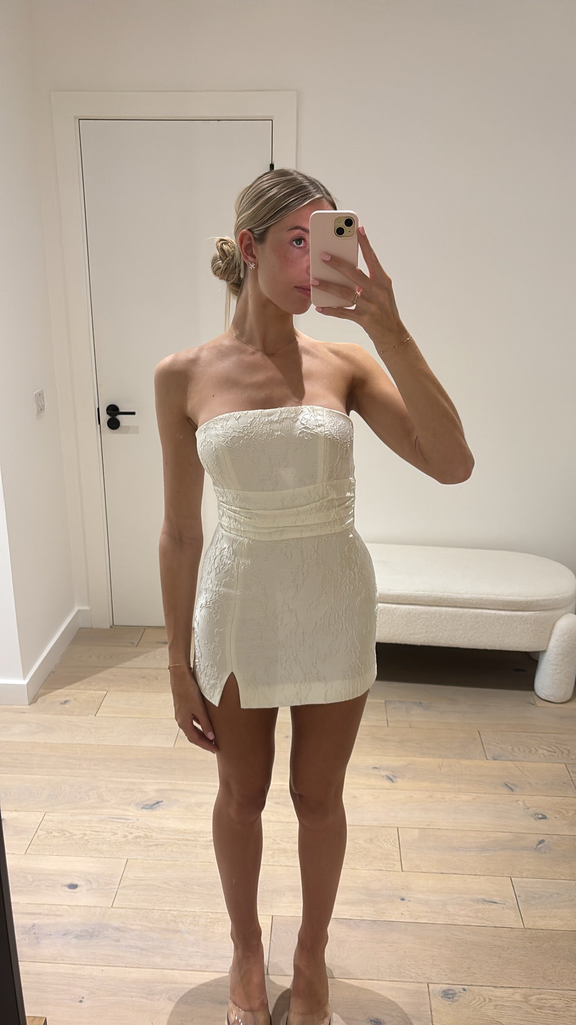 LOLA strapless jacquard mini dress