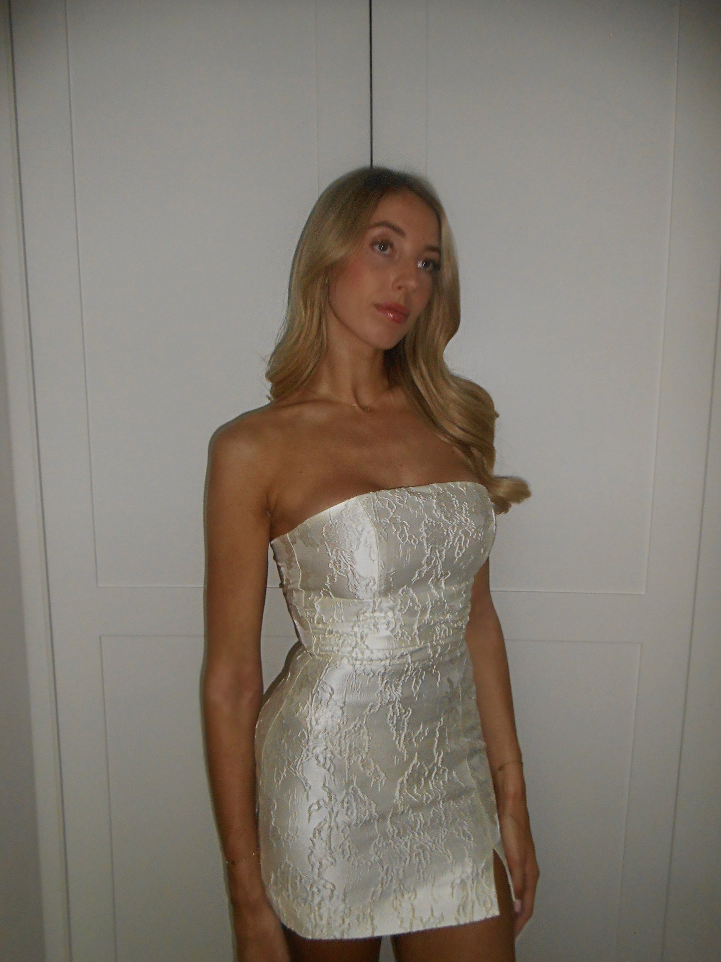 LOLA strapless jacquard mini dress