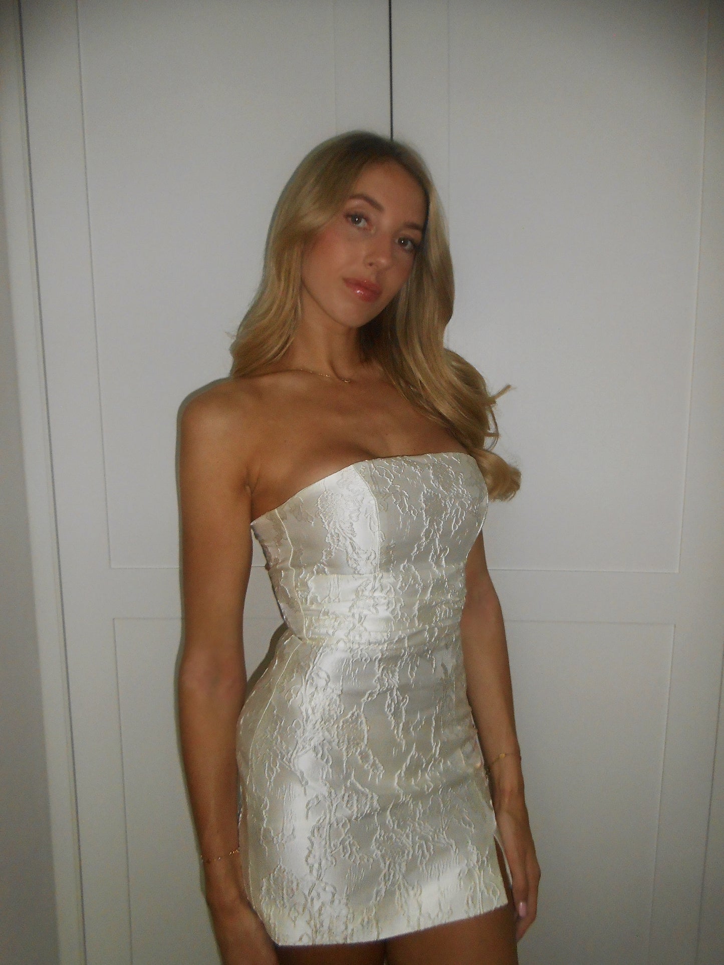 LOLA strapless jacquard mini dress