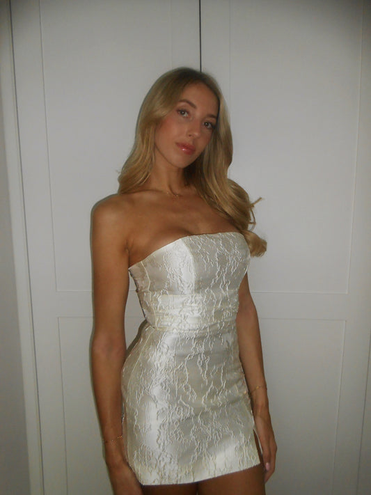 LOLA strapless jacquard mini dress