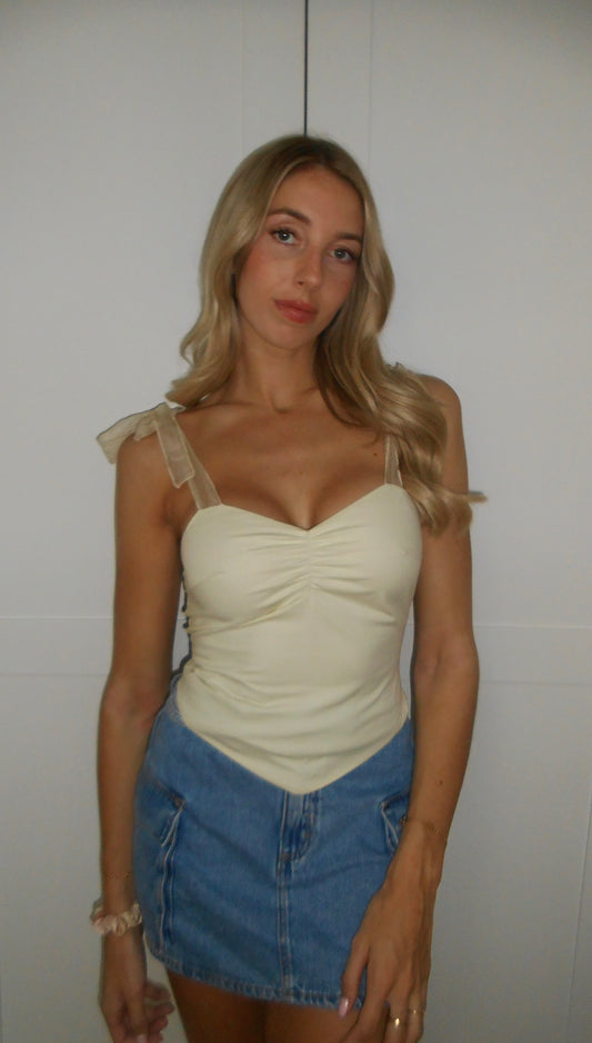 AMELIE bow-tie strap top in buttercream