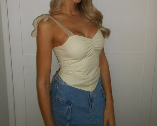 AMELIE bow-tie strap top in buttercream