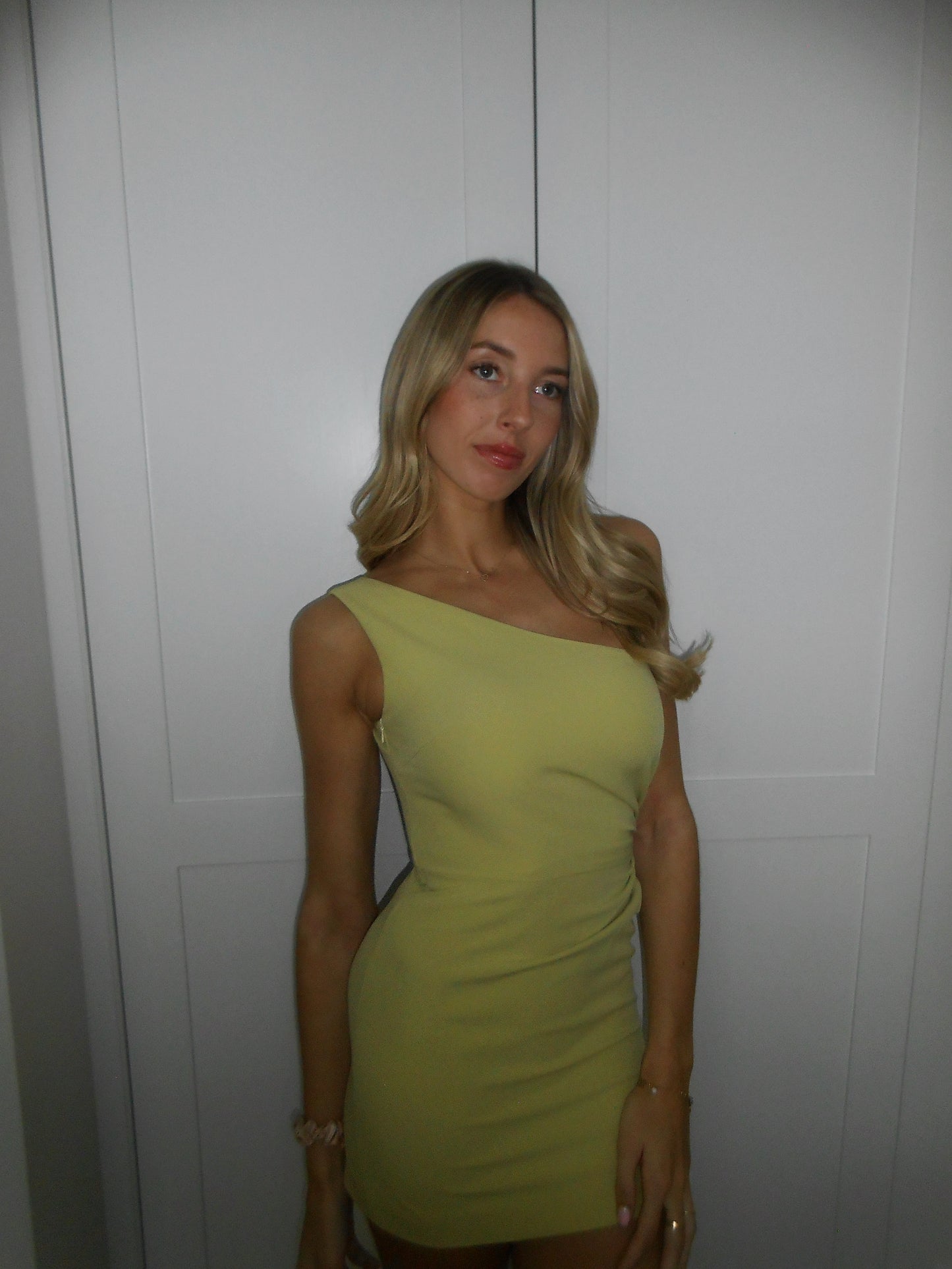 MILA one shoulder mini dress in lime green
