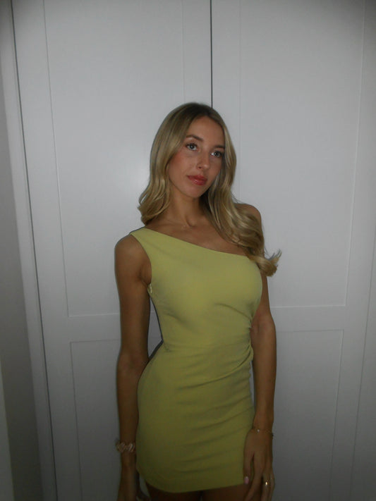 MILA one shoulder mini dress in lime green