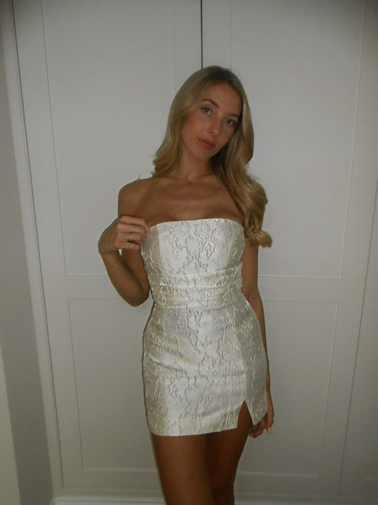 LOLA strapless jacquard mini dress