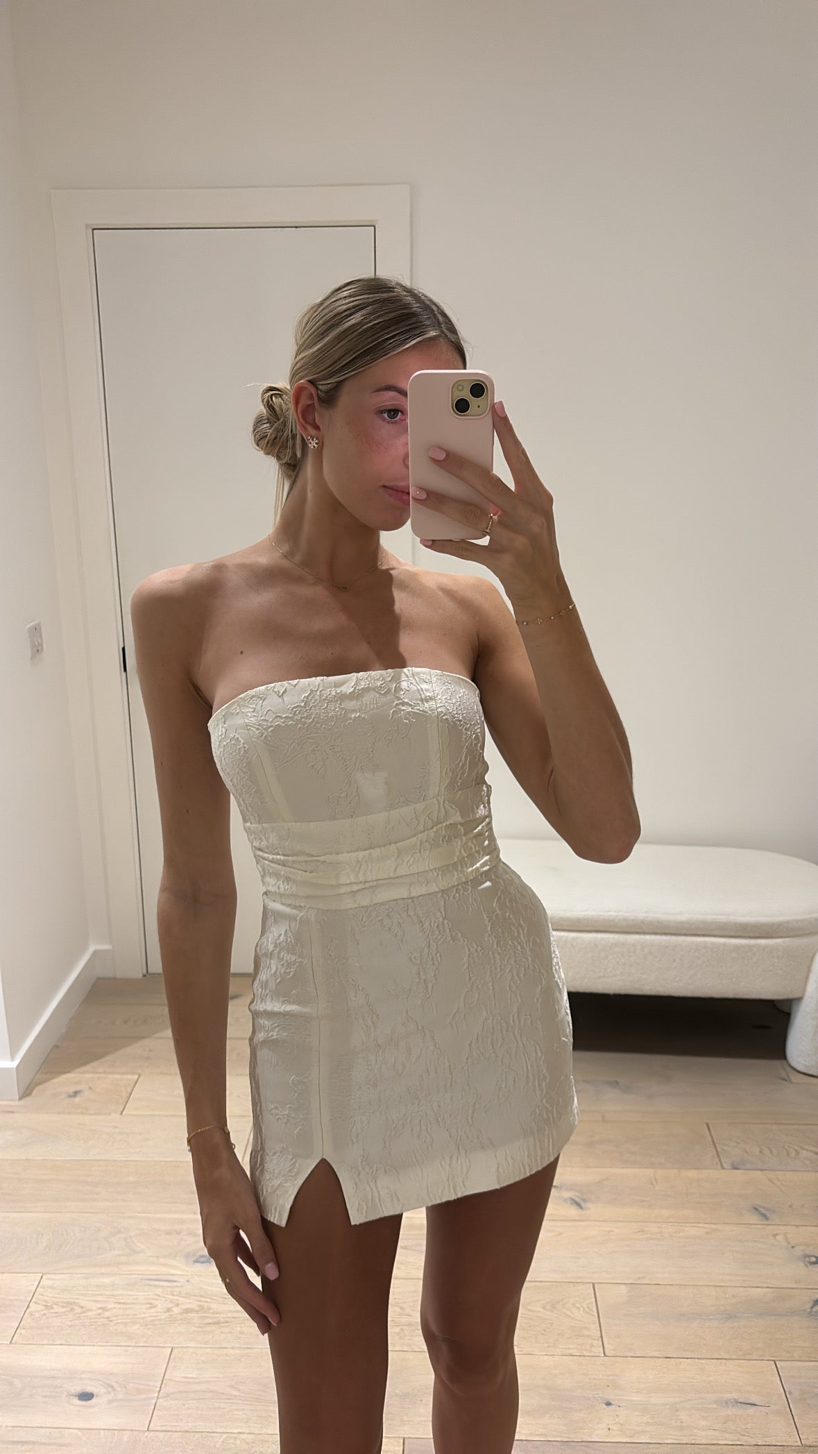 LOLA strapless jacquard mini dress